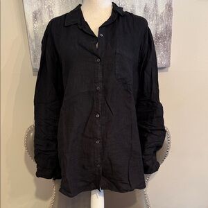 100% Linen Black Button-Up Shirt Size Large